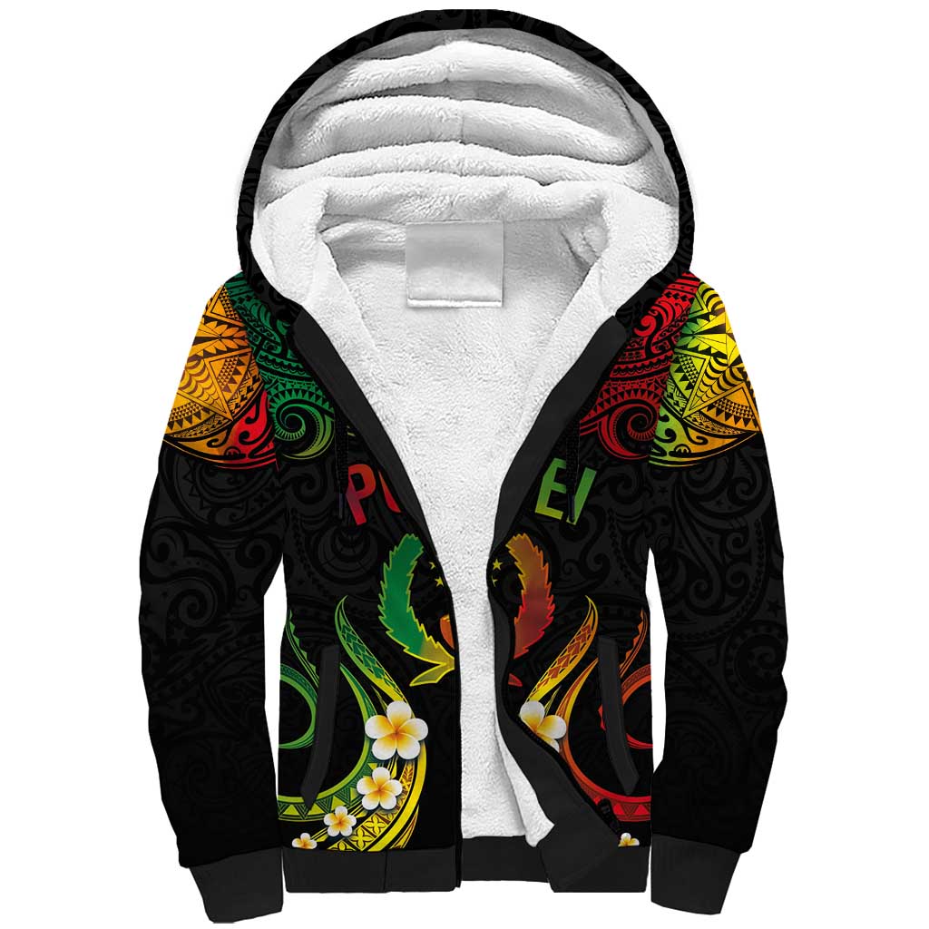 Personalised Pohnpei Independence Day Sherpa Hoodie Polynesian Tattoo and Plumeria Reggae Color LT03 Unisex Reggae - Polynesian Pride