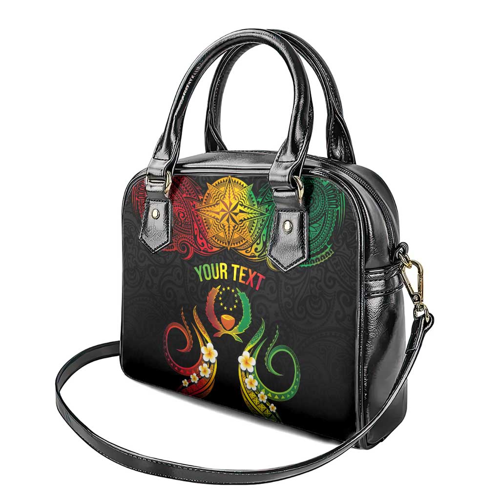 Personalised Pohnpei Independence Day Shoulder Handbag Polynesian Tattoo and Plumeria Reggae Color