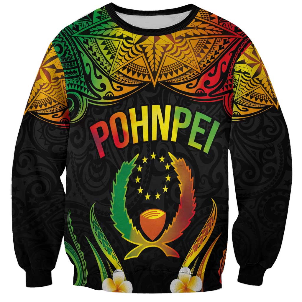 Personalised Pohnpei Independence Day Sweatshirt Polynesian Tattoo and Plumeria Reggae Color LT03 Unisex Reggae - Polynesian Pride