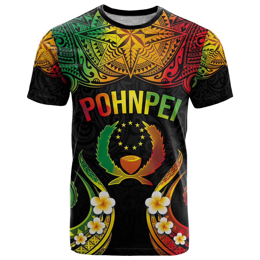 Personalised Pohnpei Independence Day T Shirt Polynesian Tattoo and Plumeria Reggae Color