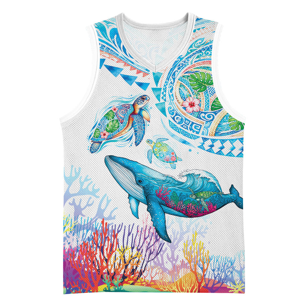 Hawaiian Turtles and Whales Basketball Jersey Polynesian Tropical Tattoo Ocean Style LT03 Unisex Multicolor - Polynesian Pride