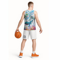 Hawaiian Turtles and Whales Basketball Jersey Polynesian Tropical Tattoo Ocean Style LT03 - Polynesian Pride