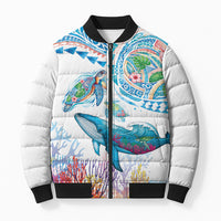 Hawaiian Turtles and Whales Bomber Puffer Jacket Polynesian Tropical Tattoo Ocean Style LT03 Unisex Multicolor - Polynesian Pride