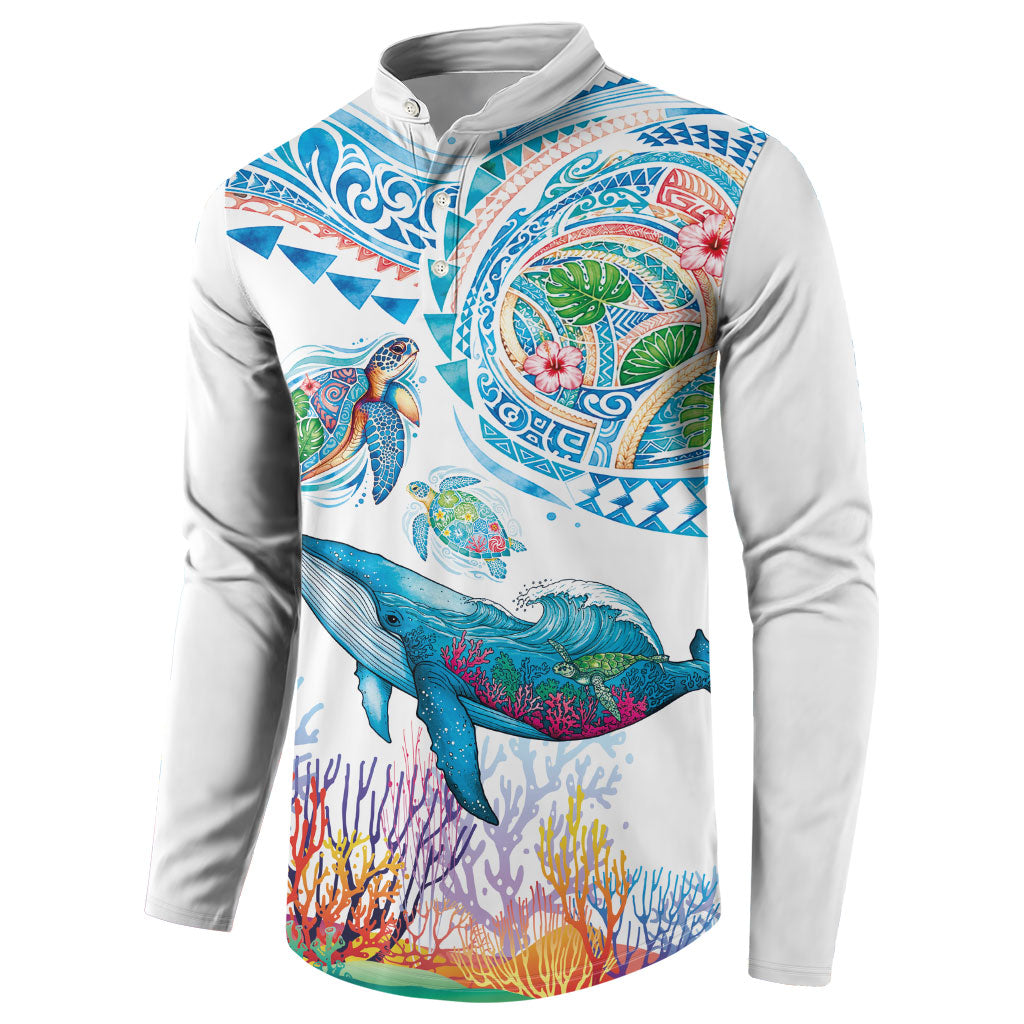Hawaiian Turtles and Whales Button Sweatshirt Polynesian Tropical Tattoo Ocean Style LT03 - Polynesian Pride
