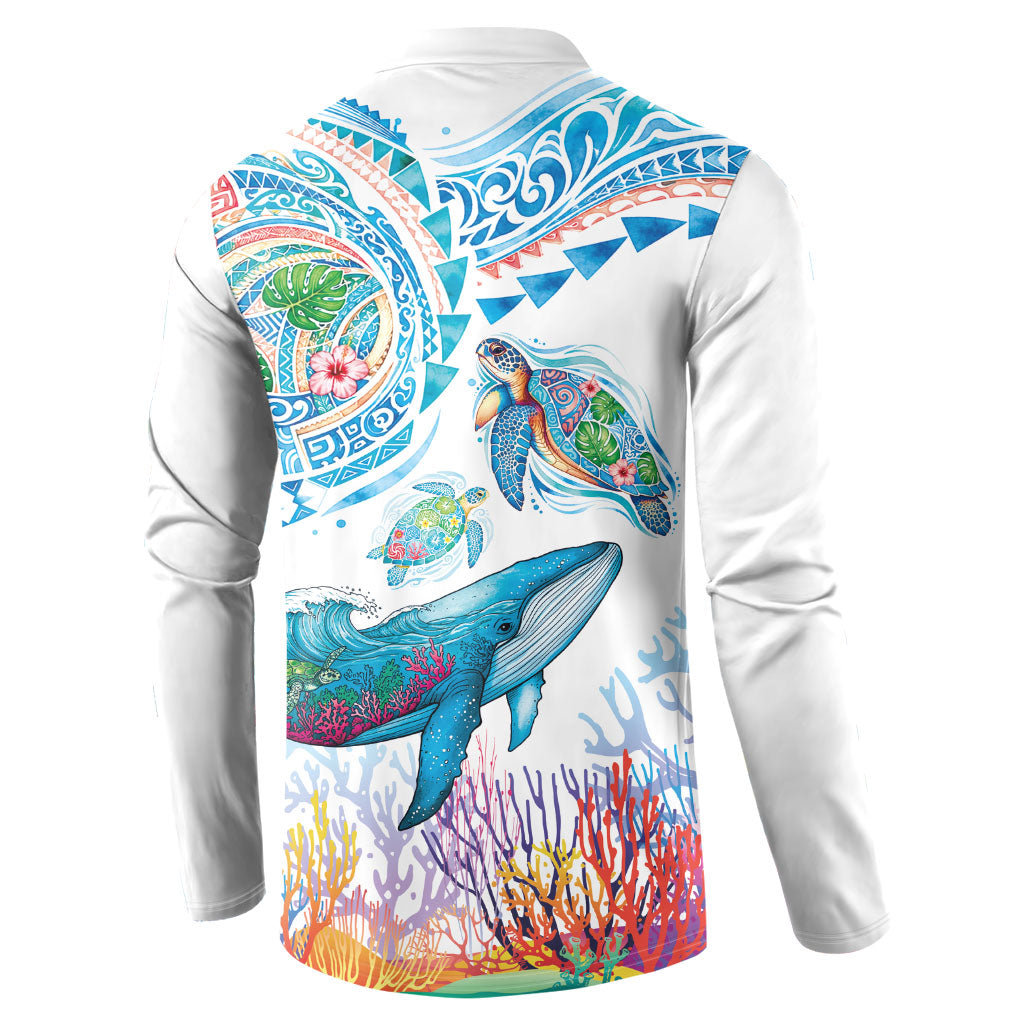 Hawaiian Turtles and Whales Button Sweatshirt Polynesian Tropical Tattoo Ocean Style LT03 - Polynesian Pride