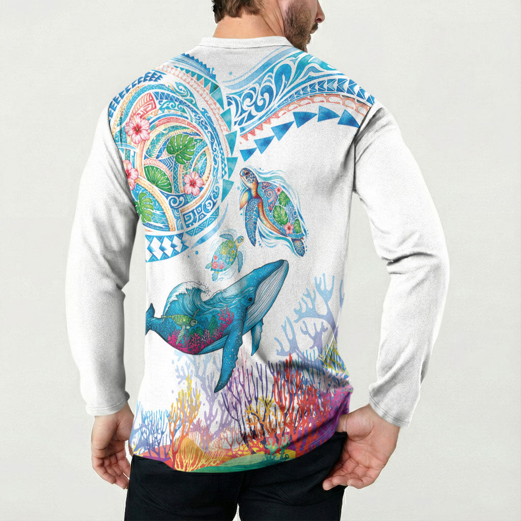 Hawaiian Turtles and Whales Button Sweatshirt Polynesian Tropical Tattoo Ocean Style LT03 - Polynesian Pride