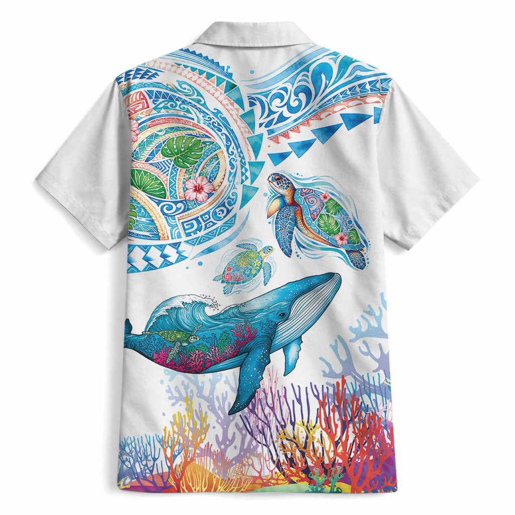 Hawaiian Turtles and Whales Hawaiian Shirt Polynesian Tropical Tattoo Ocean Style LT03 - Polynesian Pride