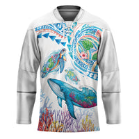 Hawaiian Turtles and Whales Hockey Jersey Polynesian Tropical Tattoo Ocean Style LT03 Unisex Multicolor - Polynesian Pride