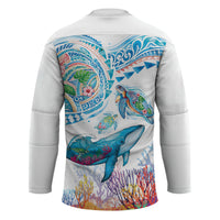 Hawaiian Turtles and Whales Hockey Jersey Polynesian Tropical Tattoo Ocean Style LT03 - Polynesian Pride