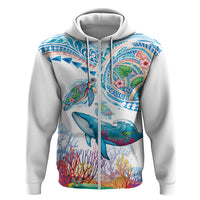 Hawaiian Turtles and Whales Hoodie Polynesian Tropical Tattoo Ocean Style LT03 Zip Hoodie Multicolor - Polynesian Pride