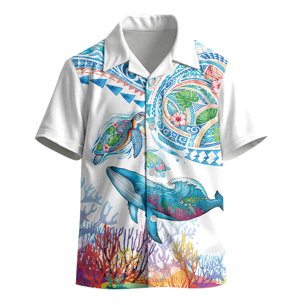 Hawaiian Turtles and Whales Kid Hawaiian Shirt Polynesian Tropical Tattoo Ocean Style LT03 - Polynesian Pride