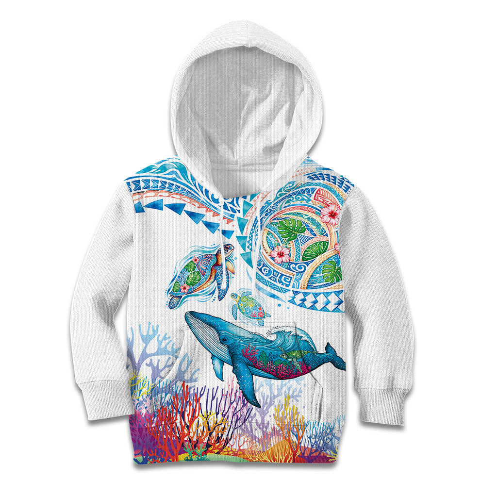 Hawaiian Turtles and Whales Kid Hoodie Polynesian Tropical Tattoo Ocean Style LT03 Hoodie Multicolor - Polynesian Pride