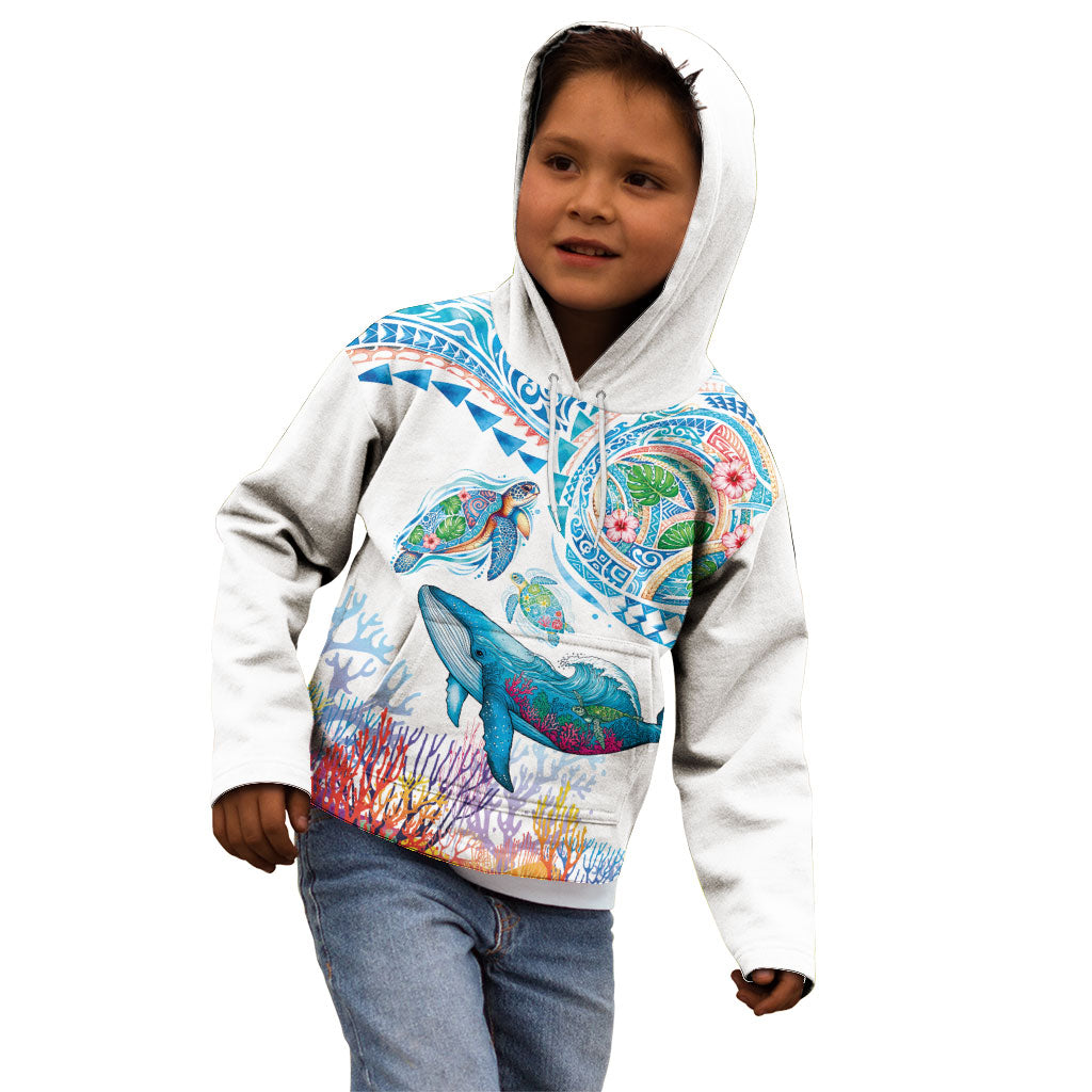 Hawaiian Turtles and Whales Kid Hoodie Polynesian Tropical Tattoo Ocean Style LT03 - Polynesian Pride