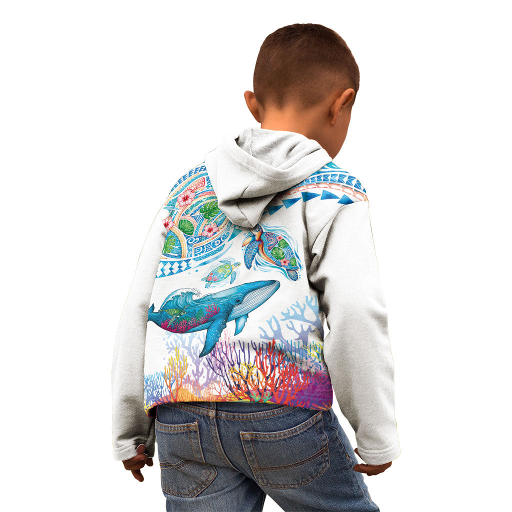 Hawaiian Turtles and Whales Kid Hoodie Polynesian Tropical Tattoo Ocean Style LT03 - Polynesian Pride