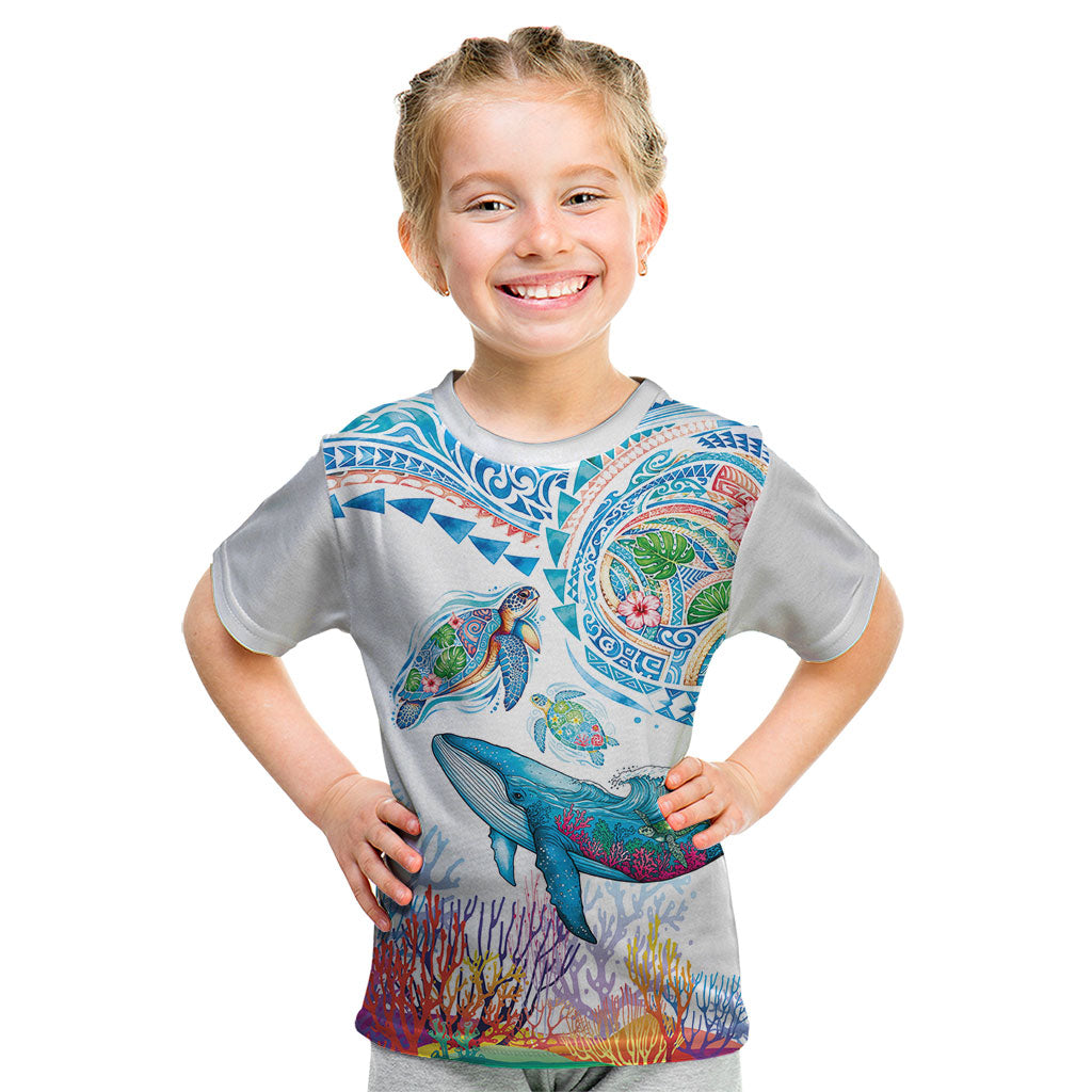 Hawaiian Turtles and Whales Kid T Shirt Polynesian Tropical Tattoo Ocean Style LT03 Multicolor - Polynesian Pride