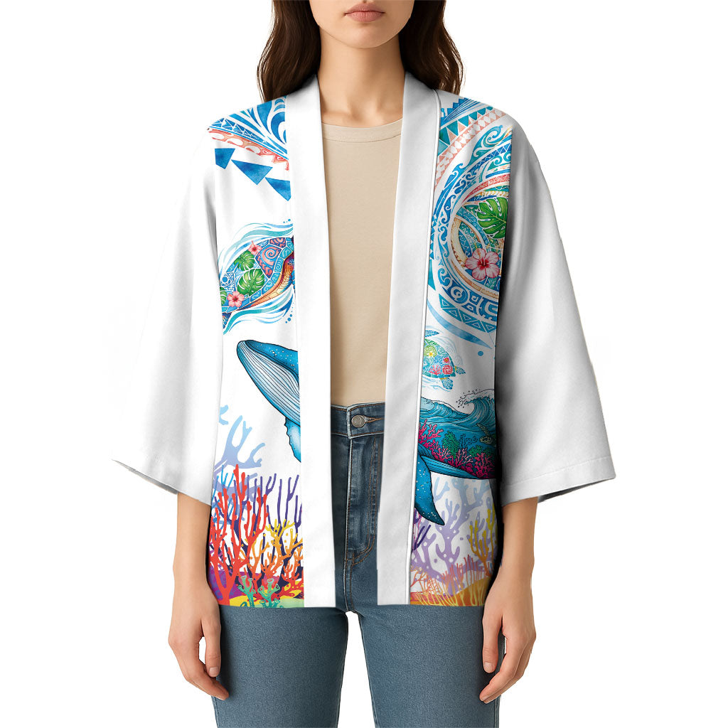 Hawaiian Turtles and Whales Kimono Polynesian Tropical Tattoo Ocean Style LT03 - Polynesian Pride