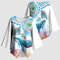 Hawaiian Turtles and Whales Kimono Sleeve Blouse Polynesian Tropical Tattoo Ocean Style LT03 - Polynesian Pride