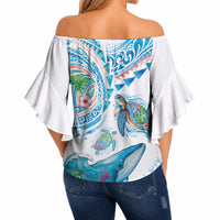 Hawaiian Turtles and Whales Off Shoulder Wrap Waist Top Polynesian Tropical Tattoo Ocean Style LT03 - Polynesian Pride