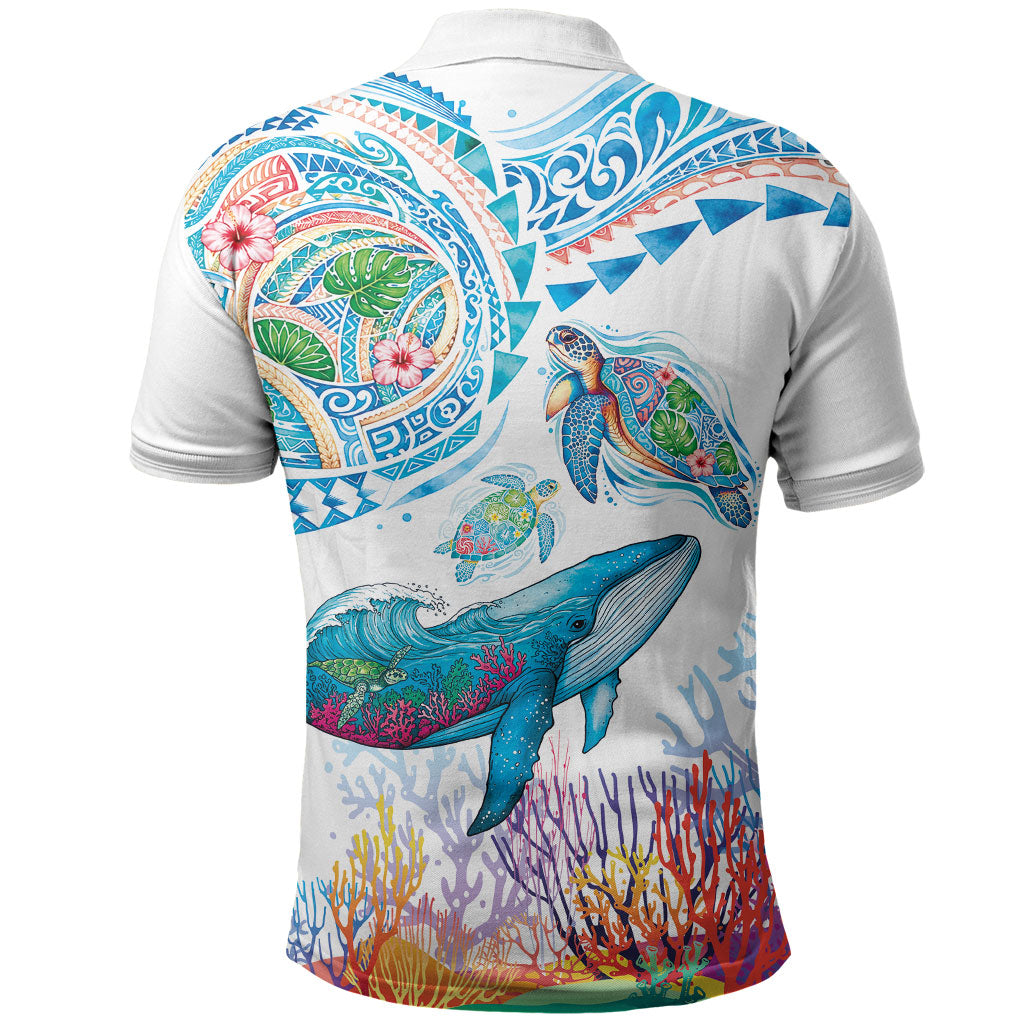 Hawaiian Turtles and Whales Polo Shirt Polynesian Tropical Tattoo Ocean Style LT03 - Polynesian Pride