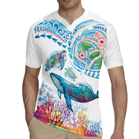 Hawaiian Turtles and Whales Rugby Jersey Polynesian Tropical Tattoo Ocean Style LT03 - Polynesian Pride