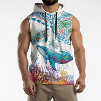 Hawaiian Turtles and Whales Sleeveless Hoodie Polynesian Tropical Tattoo Ocean Style LT03 - Polynesian Pride