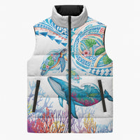Hawaiian Turtles and Whales Sleeveless Puffer Jacket Polynesian Tropical Tattoo Ocean Style LT03 Unisex Multicolor - Polynesian Pride