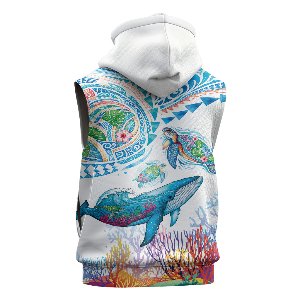 Hawaiian Turtles and Whales Sleeveless Zip Hoodie Polynesian Tropical Tattoo Ocean Style LT03 - Polynesian Pride