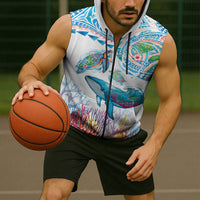 Hawaiian Turtles and Whales Sleeveless Zip Hoodie Polynesian Tropical Tattoo Ocean Style LT03 - Polynesian Pride