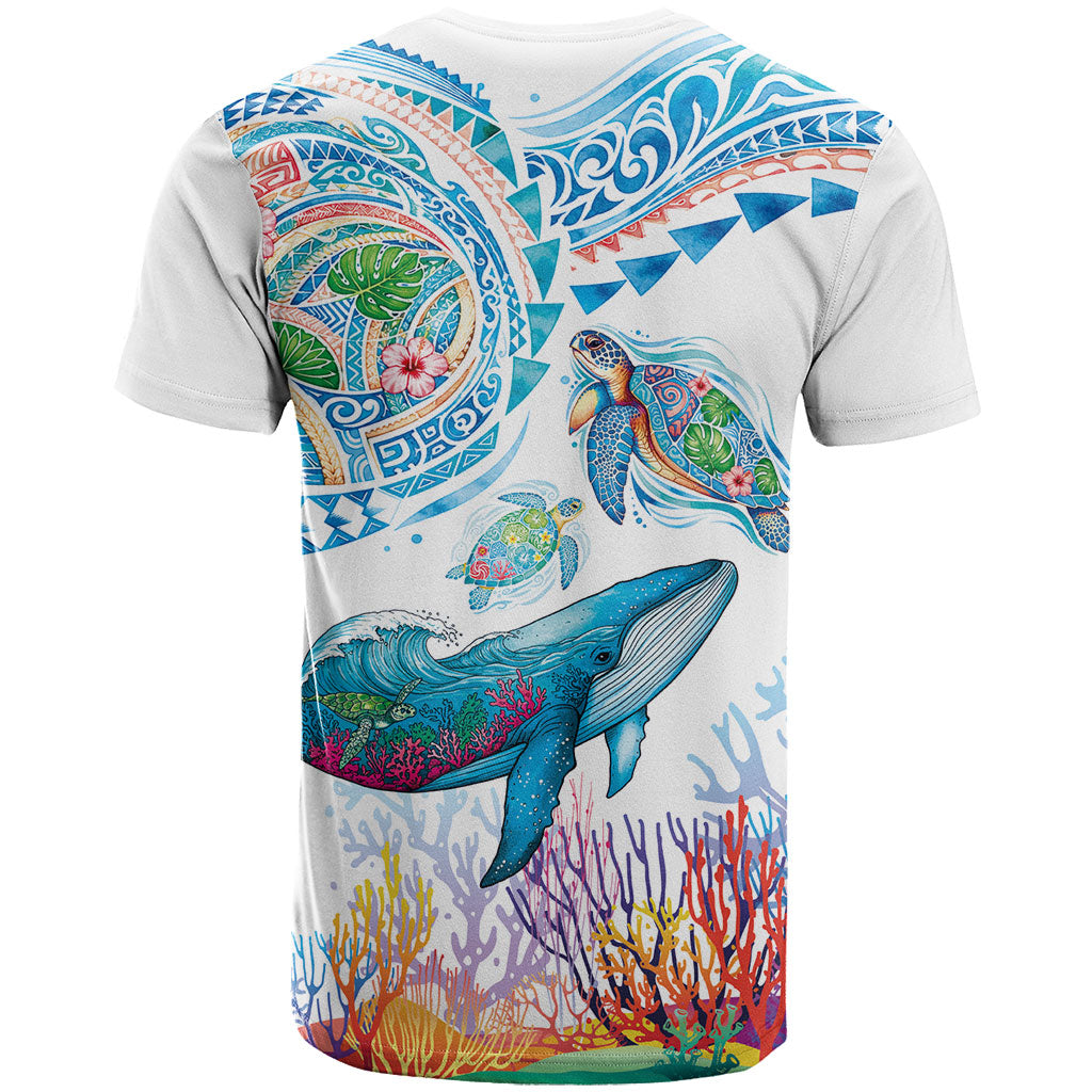 Hawaiian Turtles and Whales T Shirt Polynesian Tropical Tattoo Ocean Style LT03 - Polynesian Pride