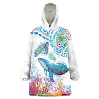 Hawaiian Turtles and Whales Wearable Blanket Hoodie Polynesian Tropical Tattoo Ocean Style LT03 One Size Multicolor - Polynesian Pride