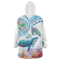 Hawaiian Turtles and Whales Wearable Blanket Hoodie Polynesian Tropical Tattoo Ocean Style LT03 - Polynesian Pride