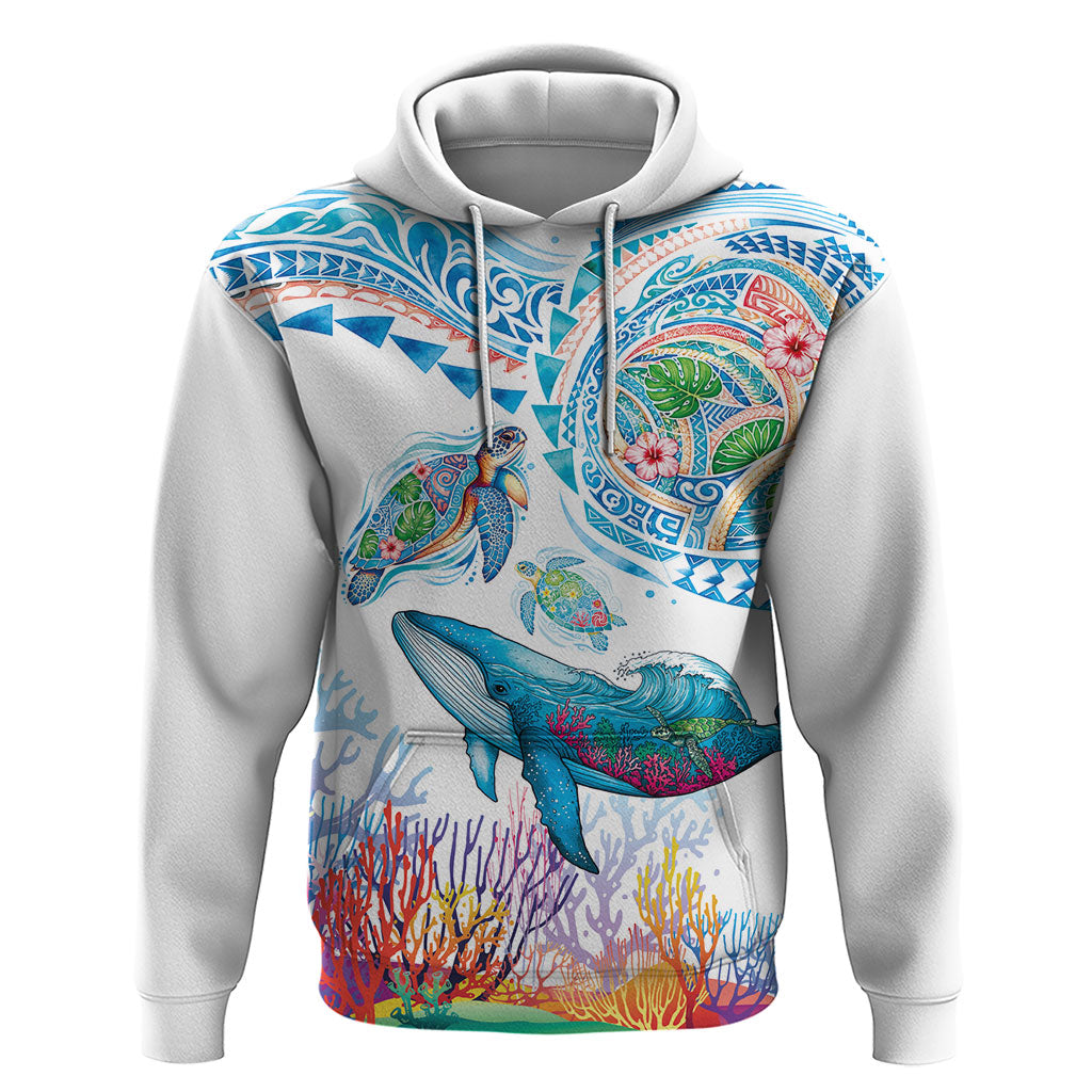 Hawaiian Turtles and Whales Zip Hoodie Polynesian Tropical Tattoo Ocean Style LT03 Pullover Hoodie Multicolor - Polynesian Pride