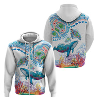 Hawaiian Turtles and Whales Zip Hoodie Polynesian Tropical Tattoo Ocean Style LT03 - Polynesian Pride