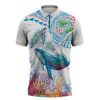 Hawaiian Turtles and Whales Zipper Polo Shirt Polynesian Tropical Tattoo Ocean Style LT03 Multicolor - Polynesian Pride