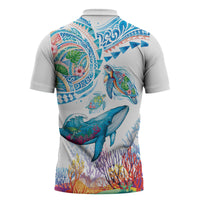 Hawaiian Turtles and Whales Zipper Polo Shirt Polynesian Tropical Tattoo Ocean Style LT03 - Polynesian Pride