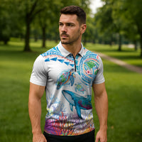 Hawaiian Turtles and Whales Zipper Polo Shirt Polynesian Tropical Tattoo Ocean Style LT03 - Polynesian Pride