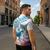 Hawaiian Turtles and Whales Zipper Polo Shirt Polynesian Tropical Tattoo Ocean Style LT03 - Polynesian Pride
