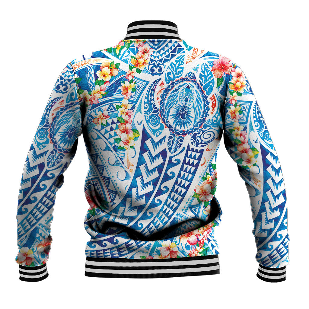 Hawaiian Turtle and Lei Baseball Jacket Tribal Kakau and Tropical Plants Human Heart LT03 - Polynesian Pride