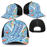 Hawaiian Turtle and Lei Baseball Net Cap Tribal Kakau and Tropical Plants Watercolor Style LT03 - Polynesian Pride