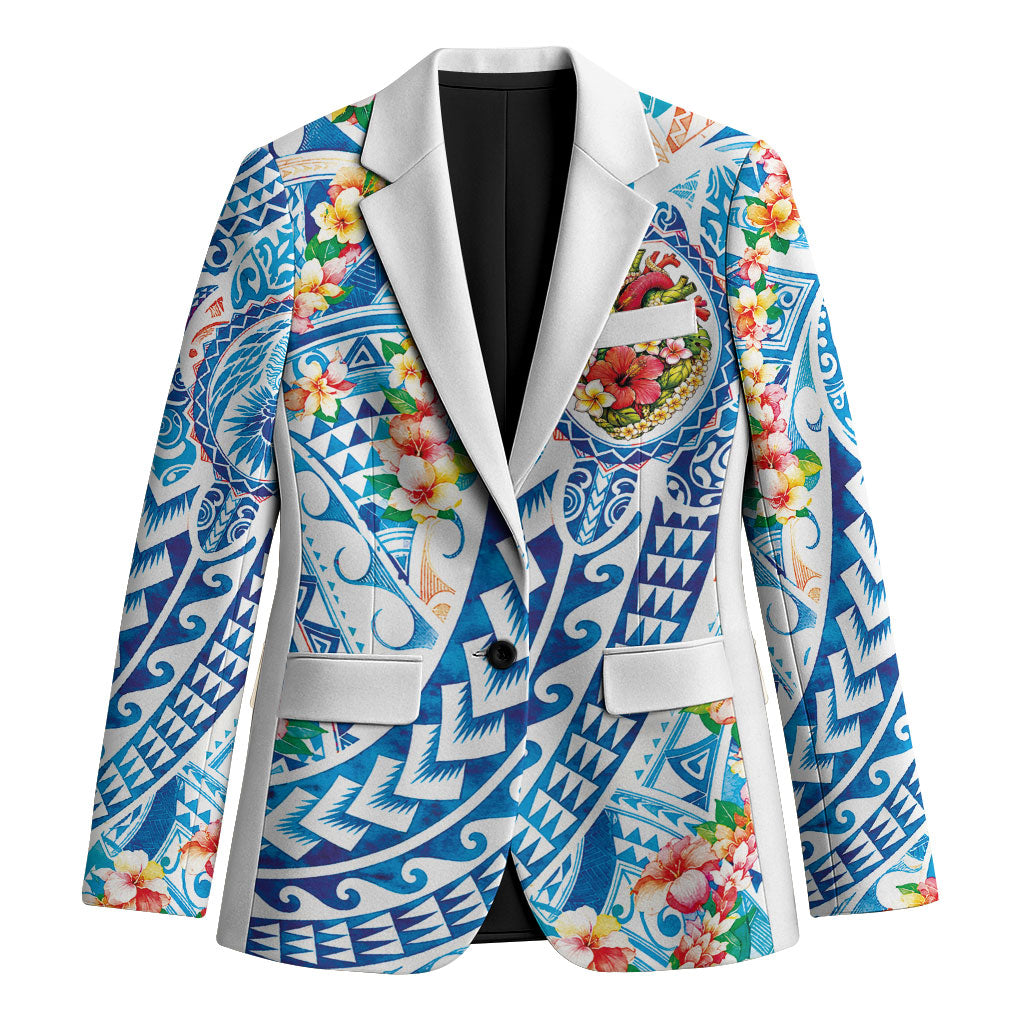 Hawaiian Turtle and Lei Blazer Tribal Kakau and Tropical Plants Human Heart LT03 Unisex Multicolor - Polynesian Pride