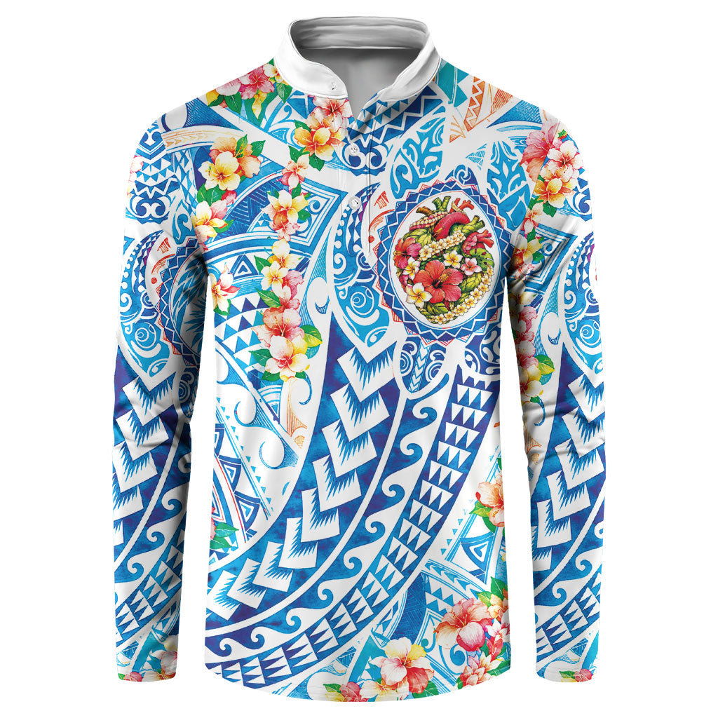 Hawaiian Turtle and Lei Button Sweatshirt Tribal Kakau and Tropical Plants Human Heart