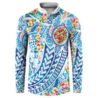 Hawaiian Turtle and Lei Button Sweatshirt Tribal Kakau and Tropical Plants Human Heart