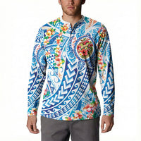 Hawaiian Turtle and Lei Button Sweatshirt Tribal Kakau and Tropical Plants Human Heart