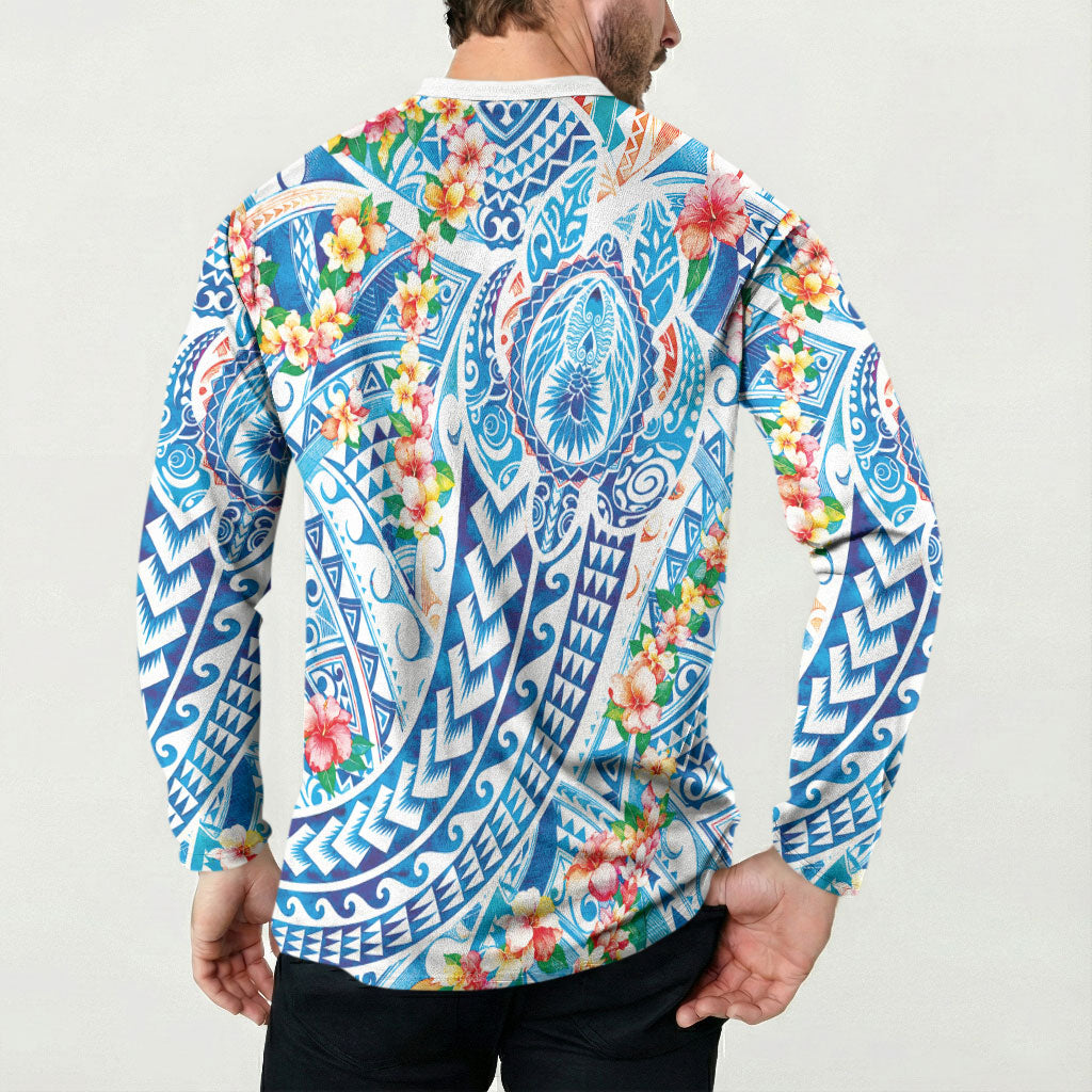 Hawaiian Turtle and Lei Button Sweatshirt Tribal Kakau and Tropical Plants Human Heart