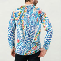 Hawaiian Turtle and Lei Button Sweatshirt Tribal Kakau and Tropical Plants Human Heart