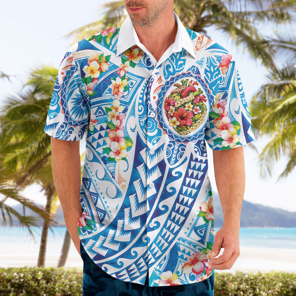 Hawaiian Turtle and Lei Hawaiian Shirt Tribal Kakau and Tropical Plants Human Heart LT03 - Polynesian Pride