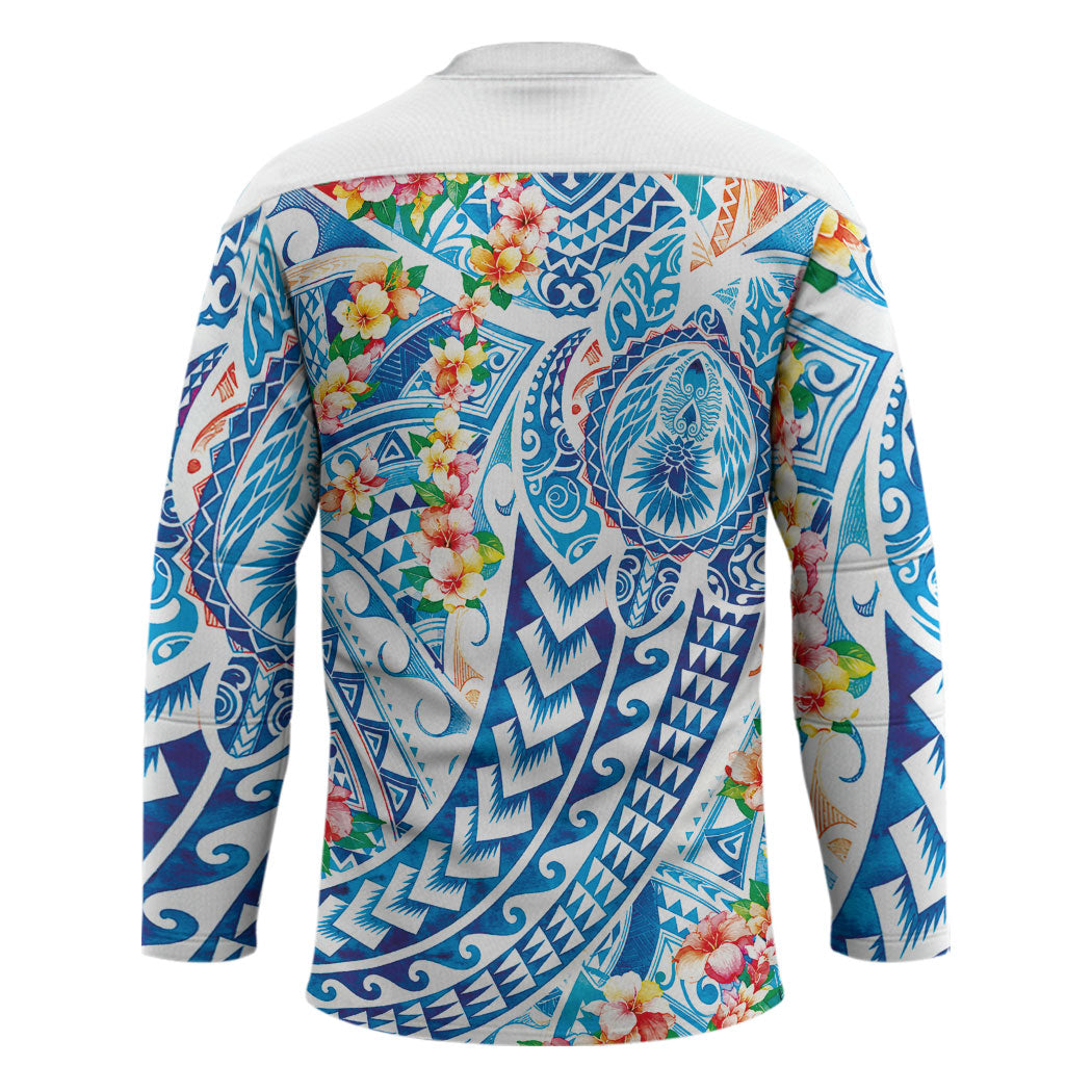Hawaiian Turtle and Lei Hockey Jersey Tribal Kakau and Tropical Plants Human Heart LT03 - Polynesian Pride