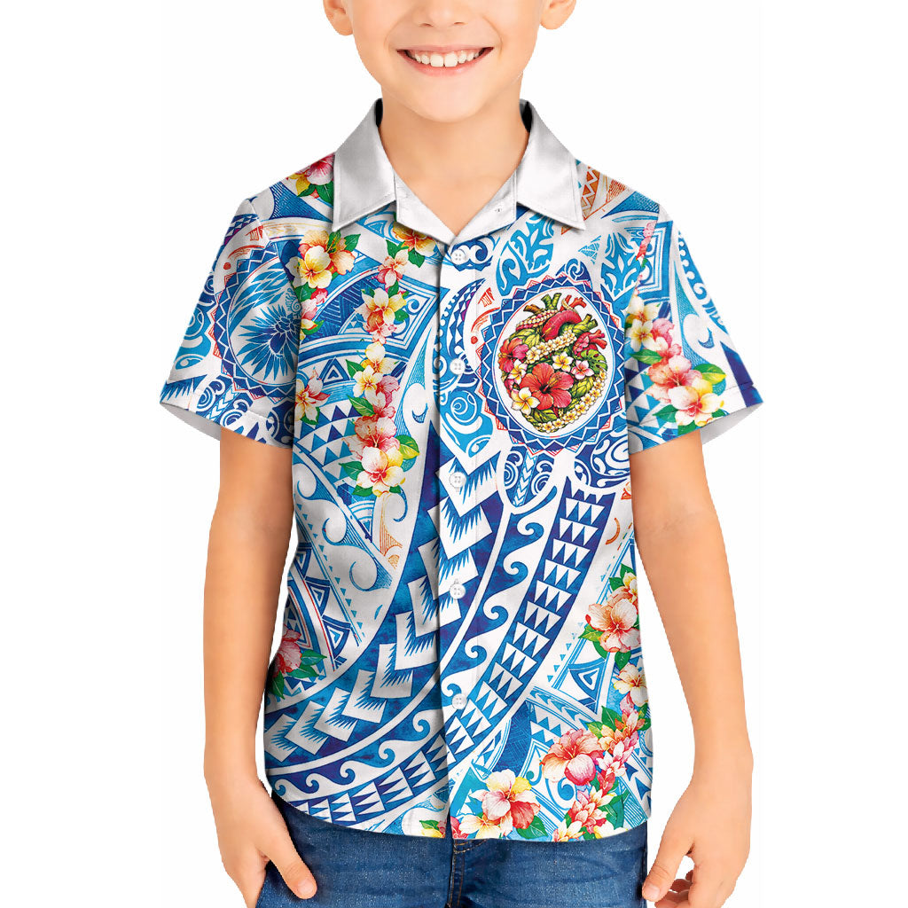 Hawaiian Turtle and Lei Kid Hawaiian Shirt Tribal Kakau and Tropical Plants Human Heart LT03 Kid Multicolor - Polynesian Pride