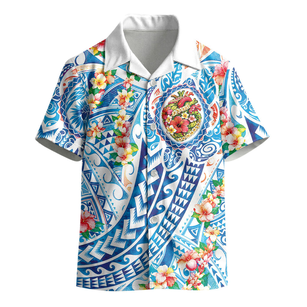 Hawaiian Turtle and Lei Kid Hawaiian Shirt Tribal Kakau and Tropical Plants Human Heart LT03 - Polynesian Pride