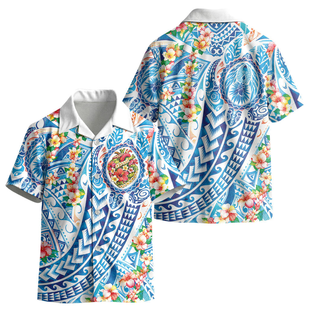 Hawaiian Turtle and Lei Kid Hawaiian Shirt Tribal Kakau and Tropical Plants Human Heart LT03 - Polynesian Pride